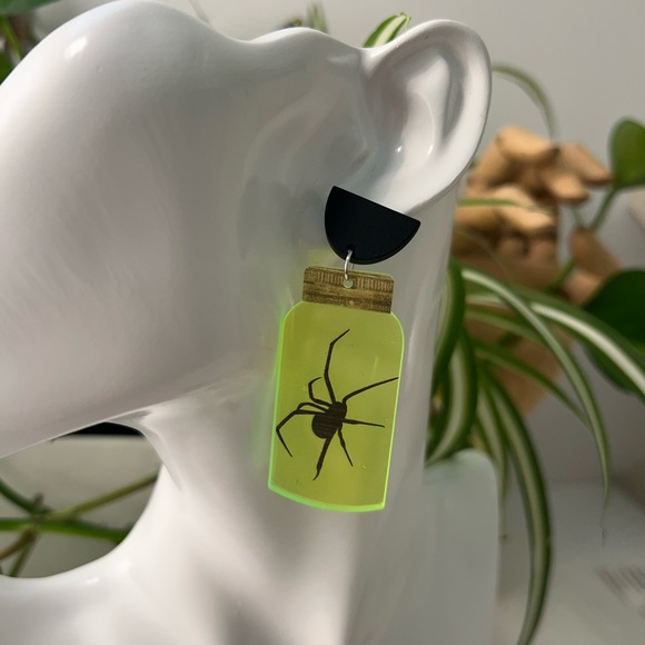 Neon Jar with Spooky Spider Emo Earrings - Goth Spider Earrings - Picture 11 of 15